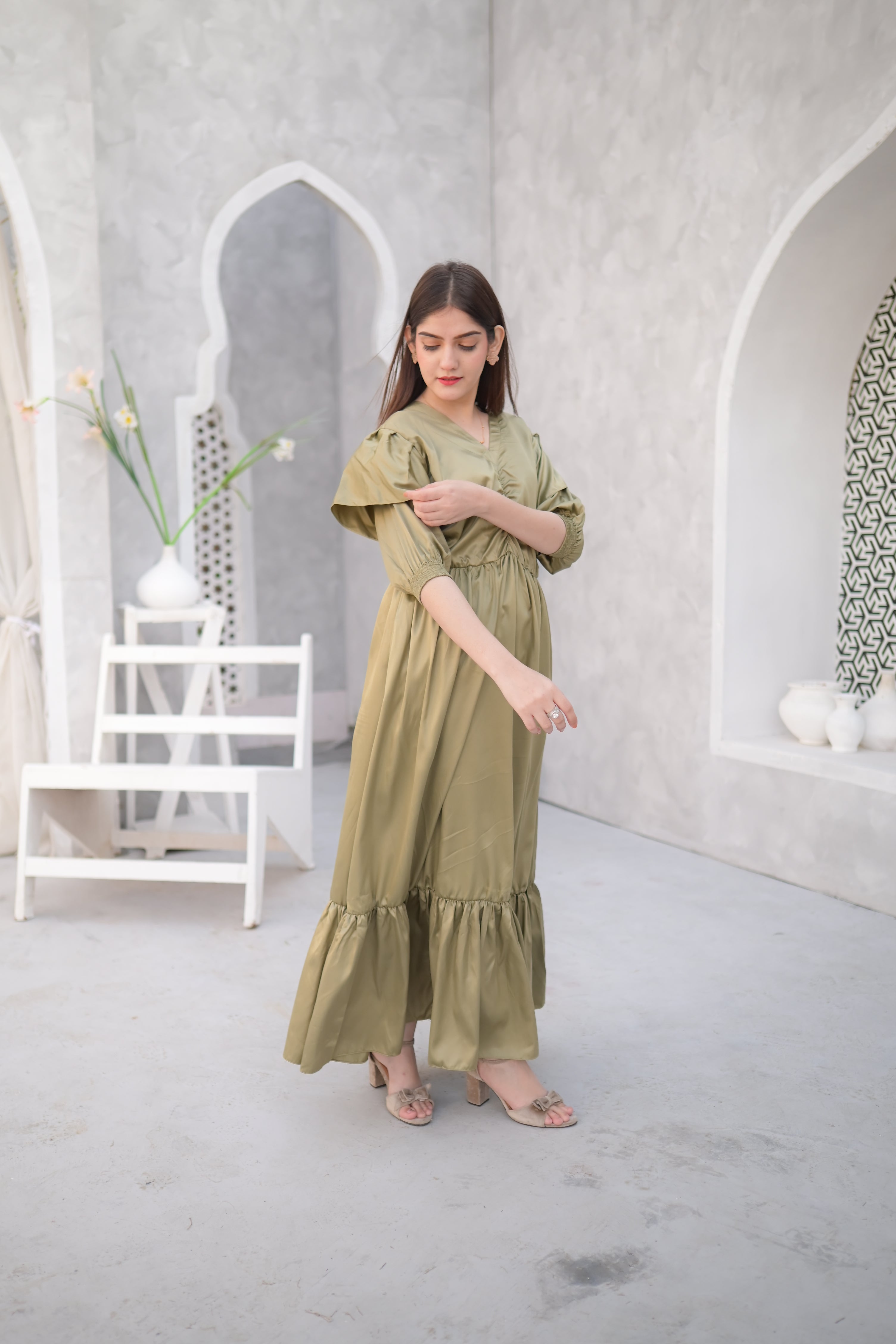 Olive side pockets maxi