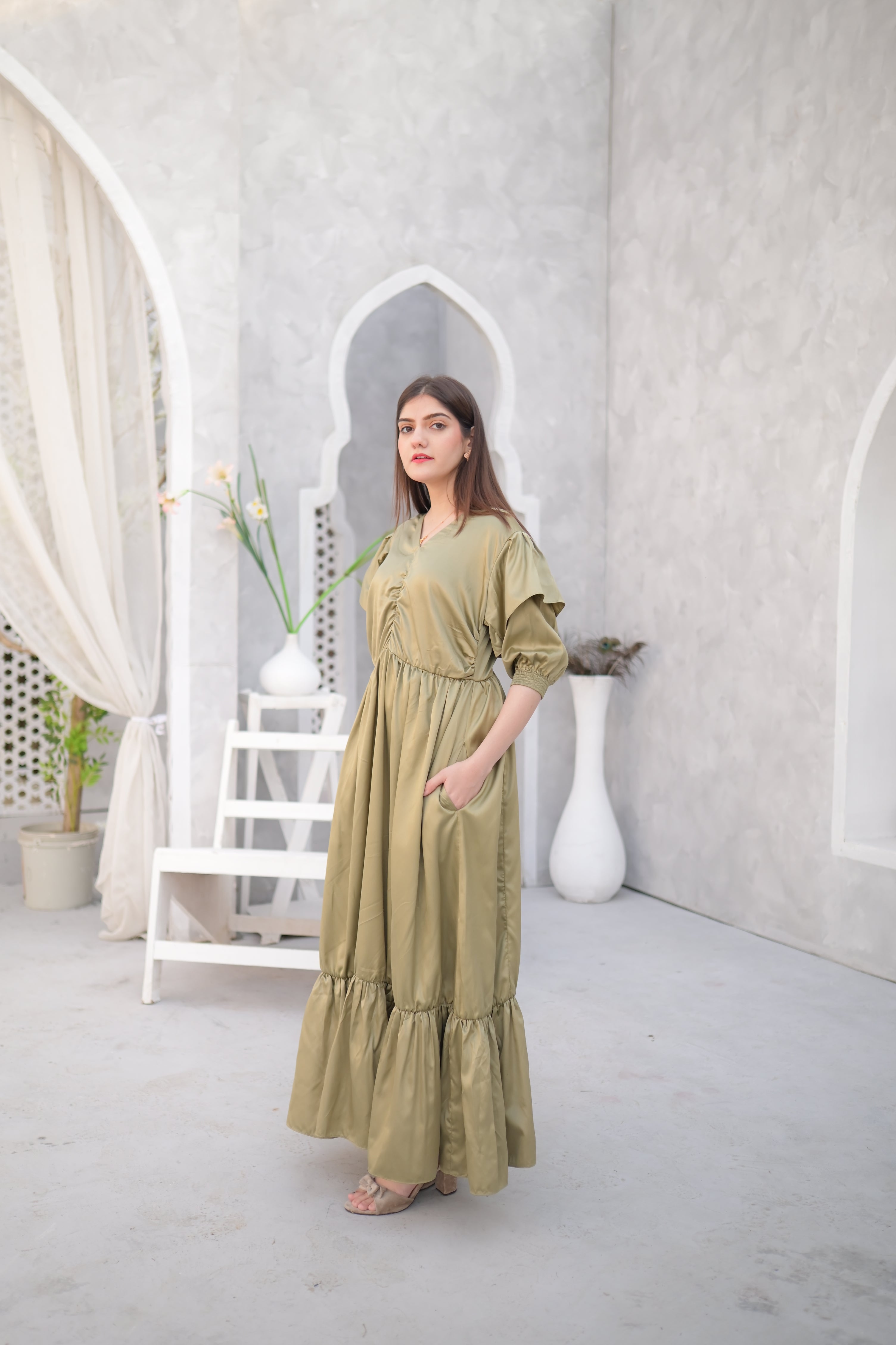 Olive side pockets maxi