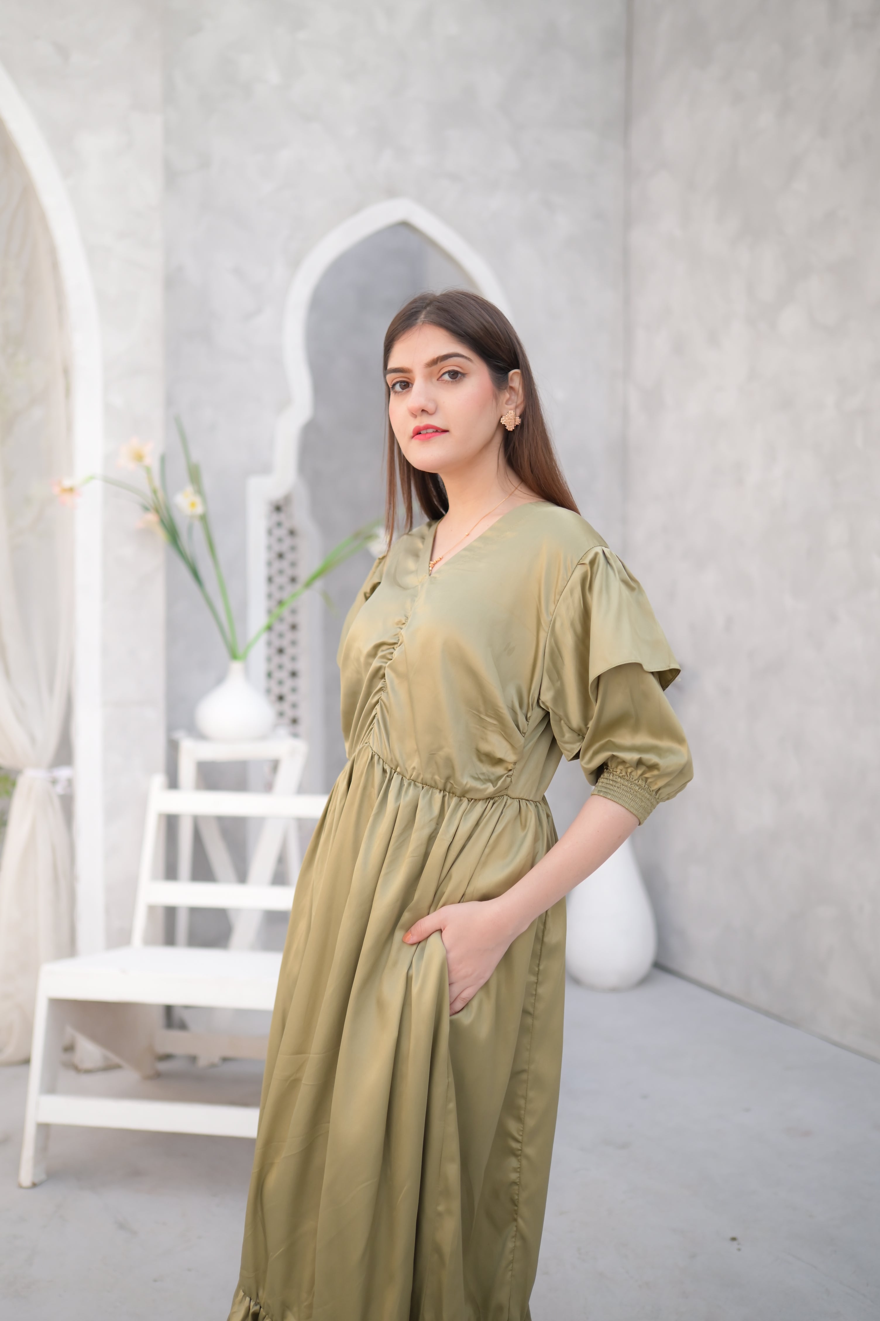 Olive side pockets maxi