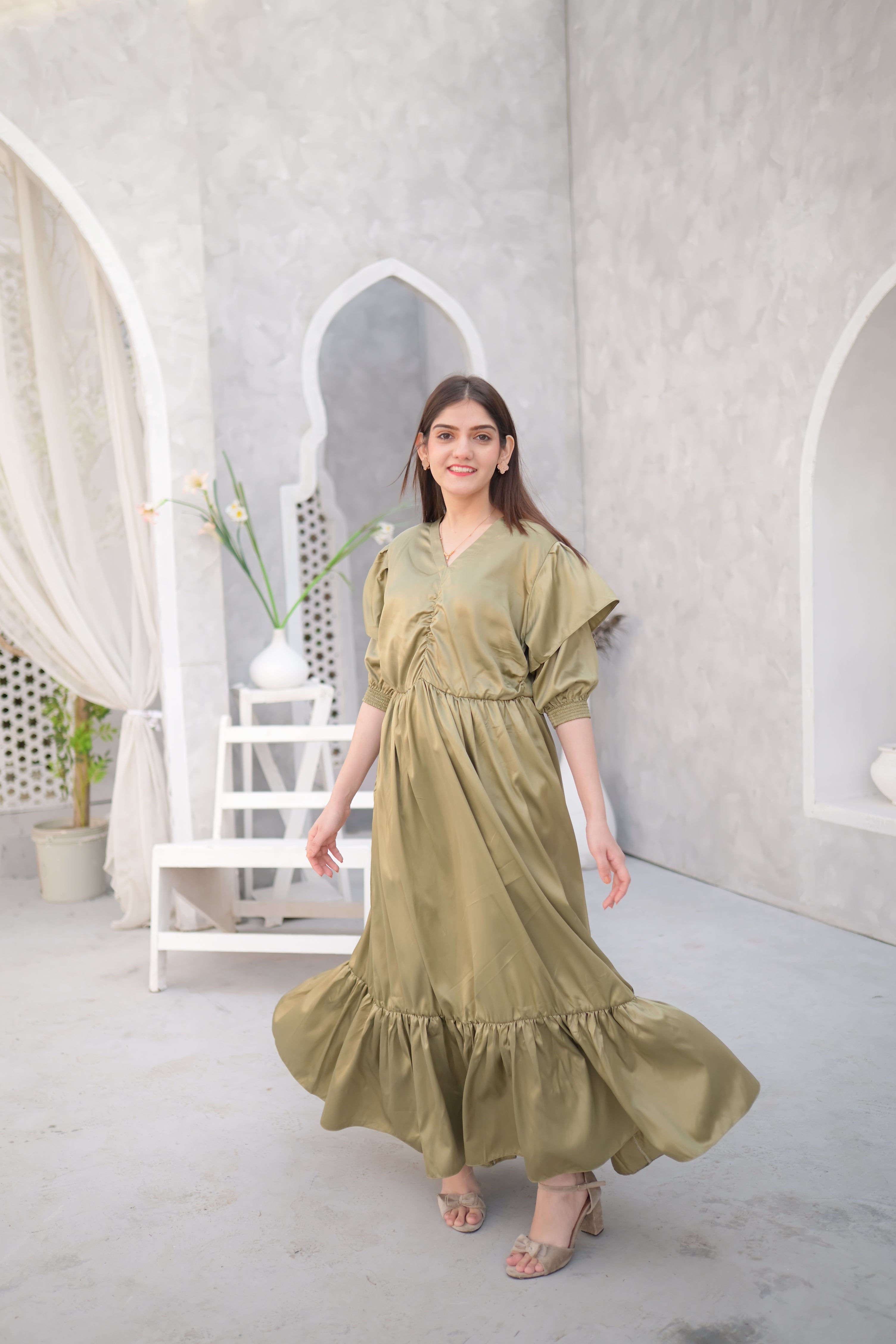 Olive side pockets maxi