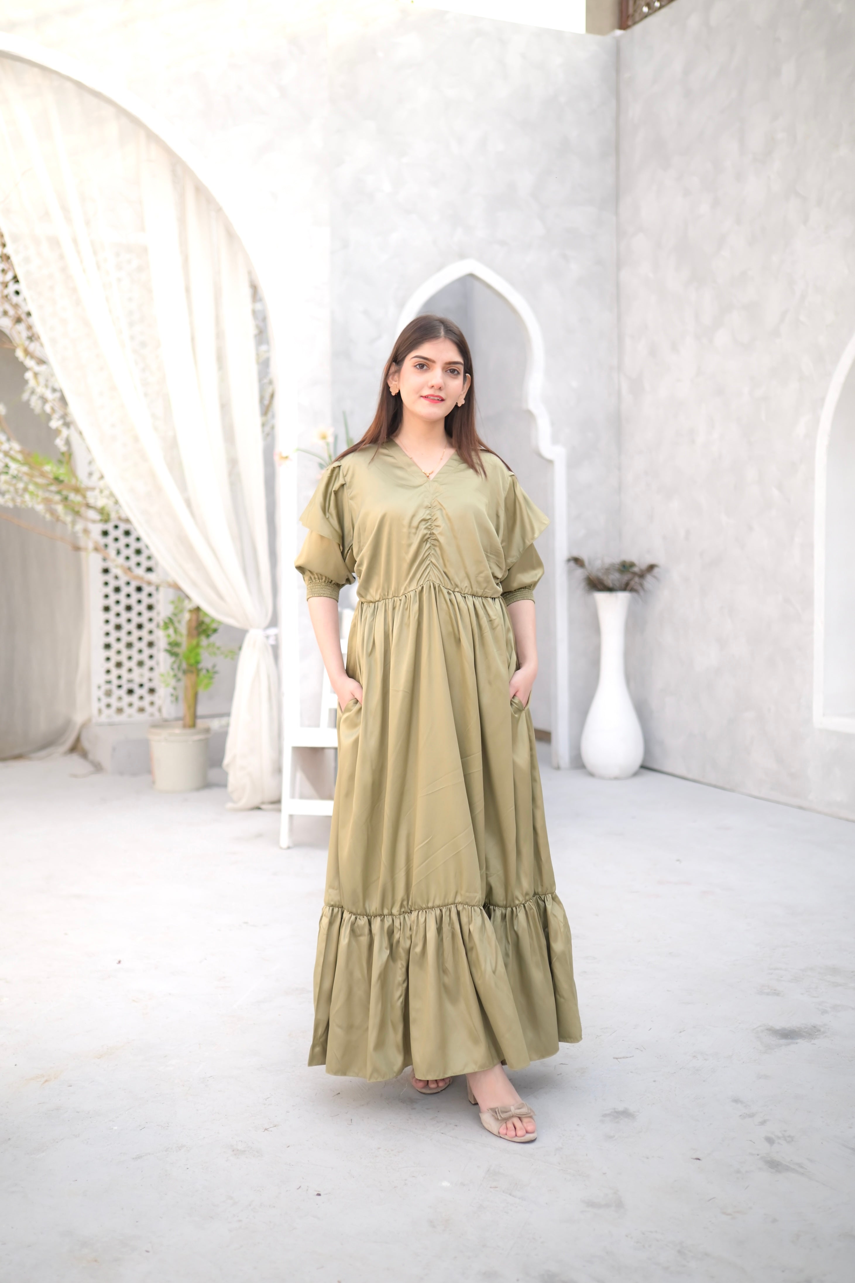 Olive side pockets maxi