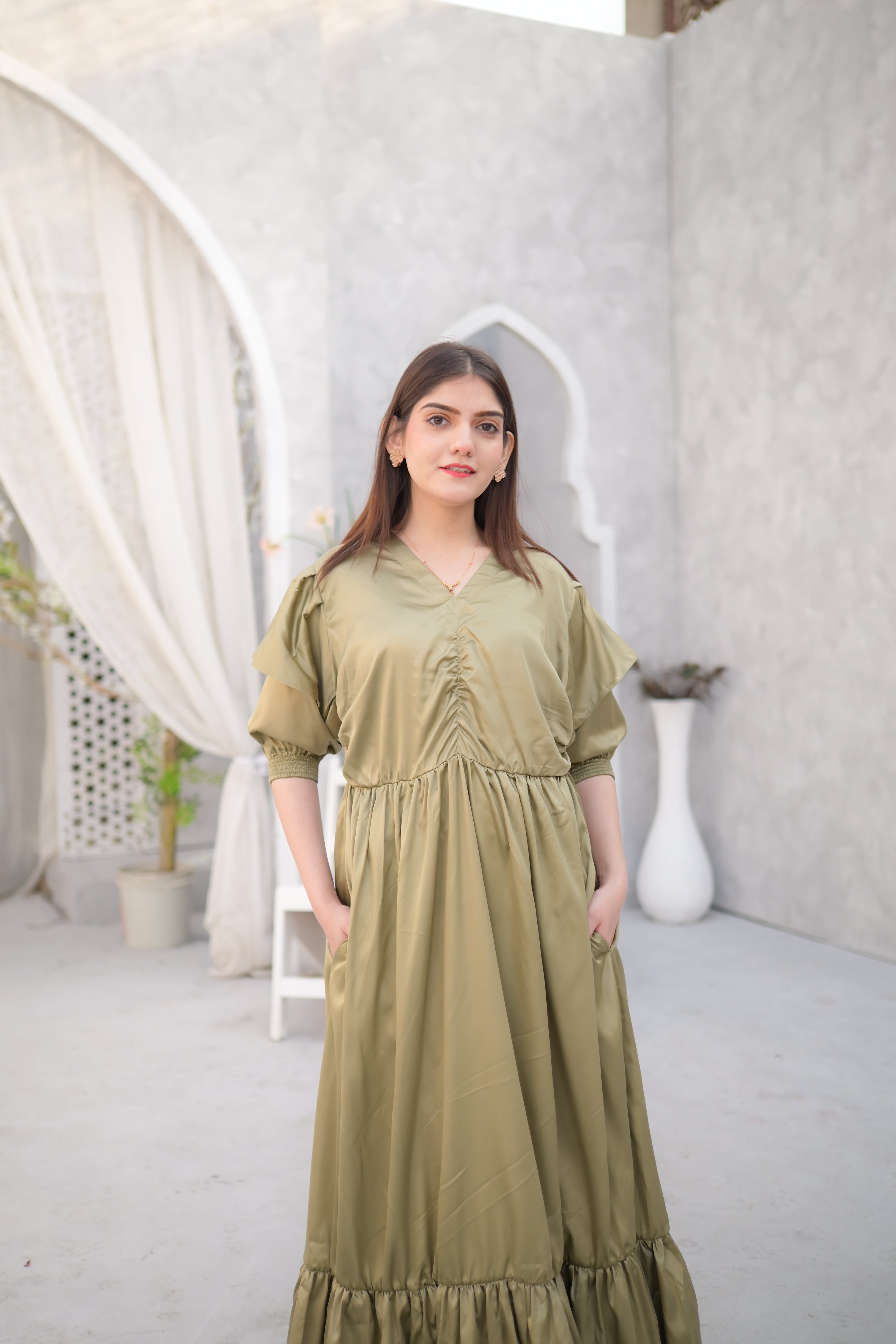 Olive side pockets maxi