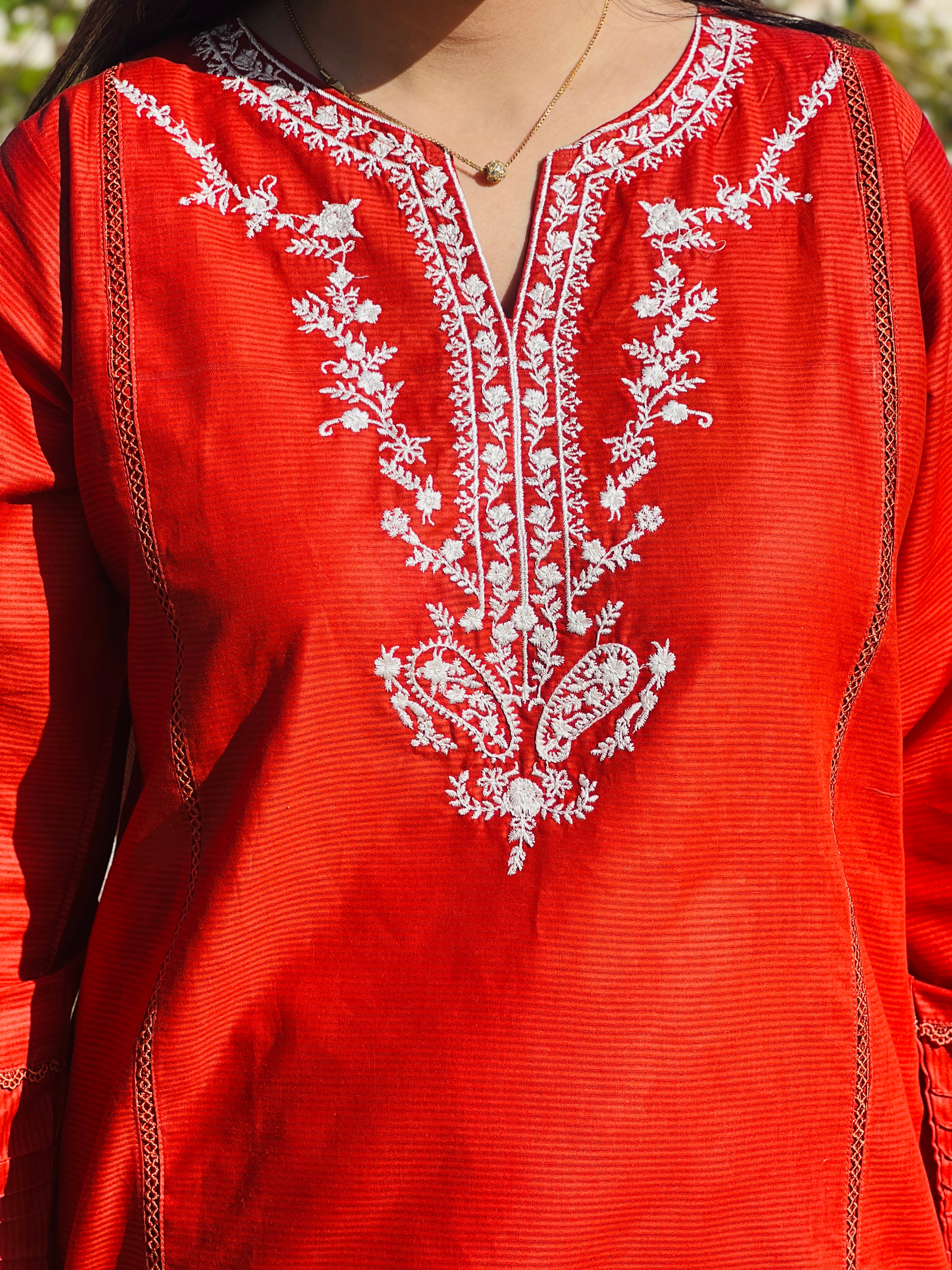 Eid hand embroidered solid 2 piece rust