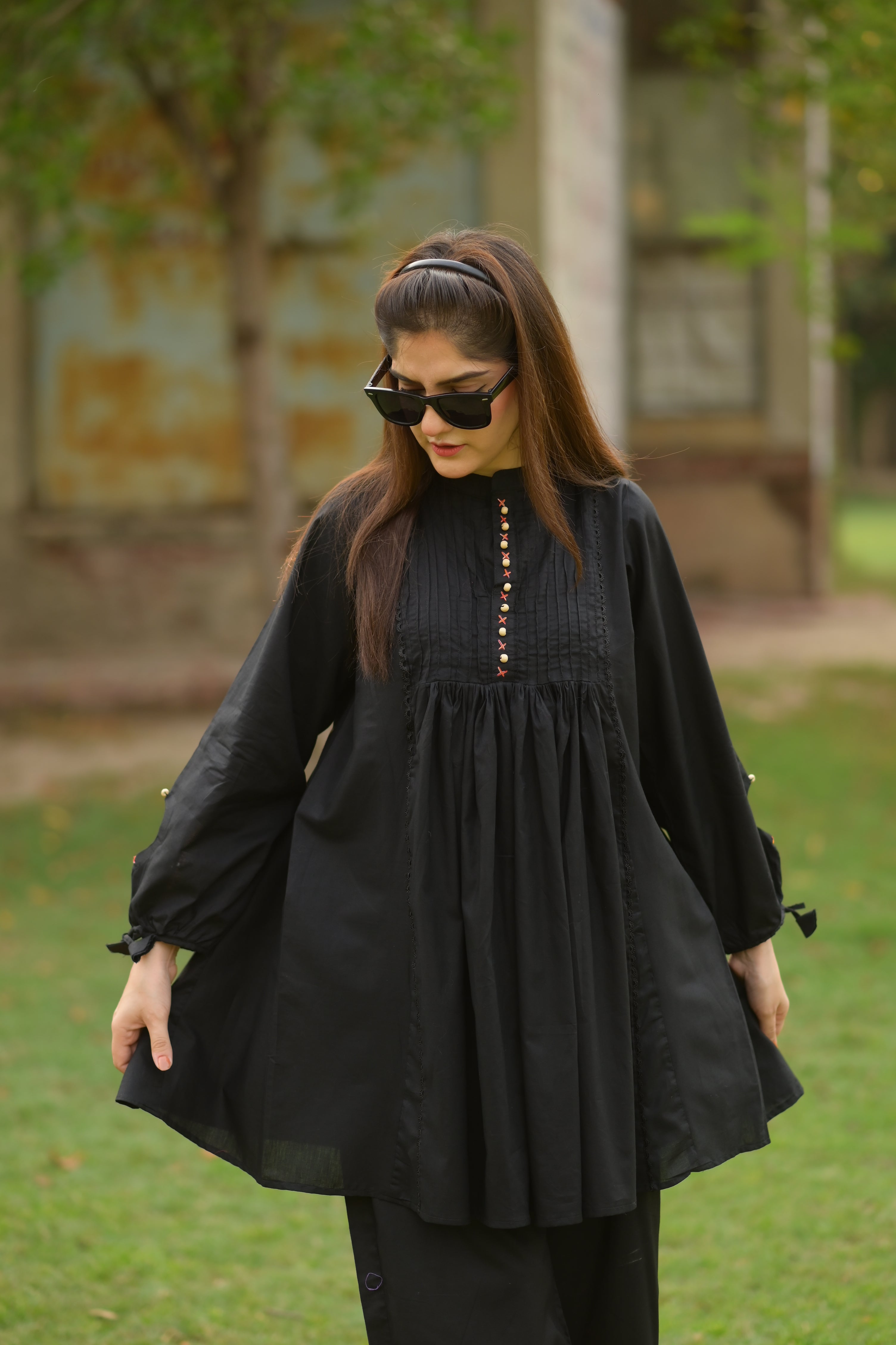 Kastoori black 2 piece frok and plazo winter khaddar