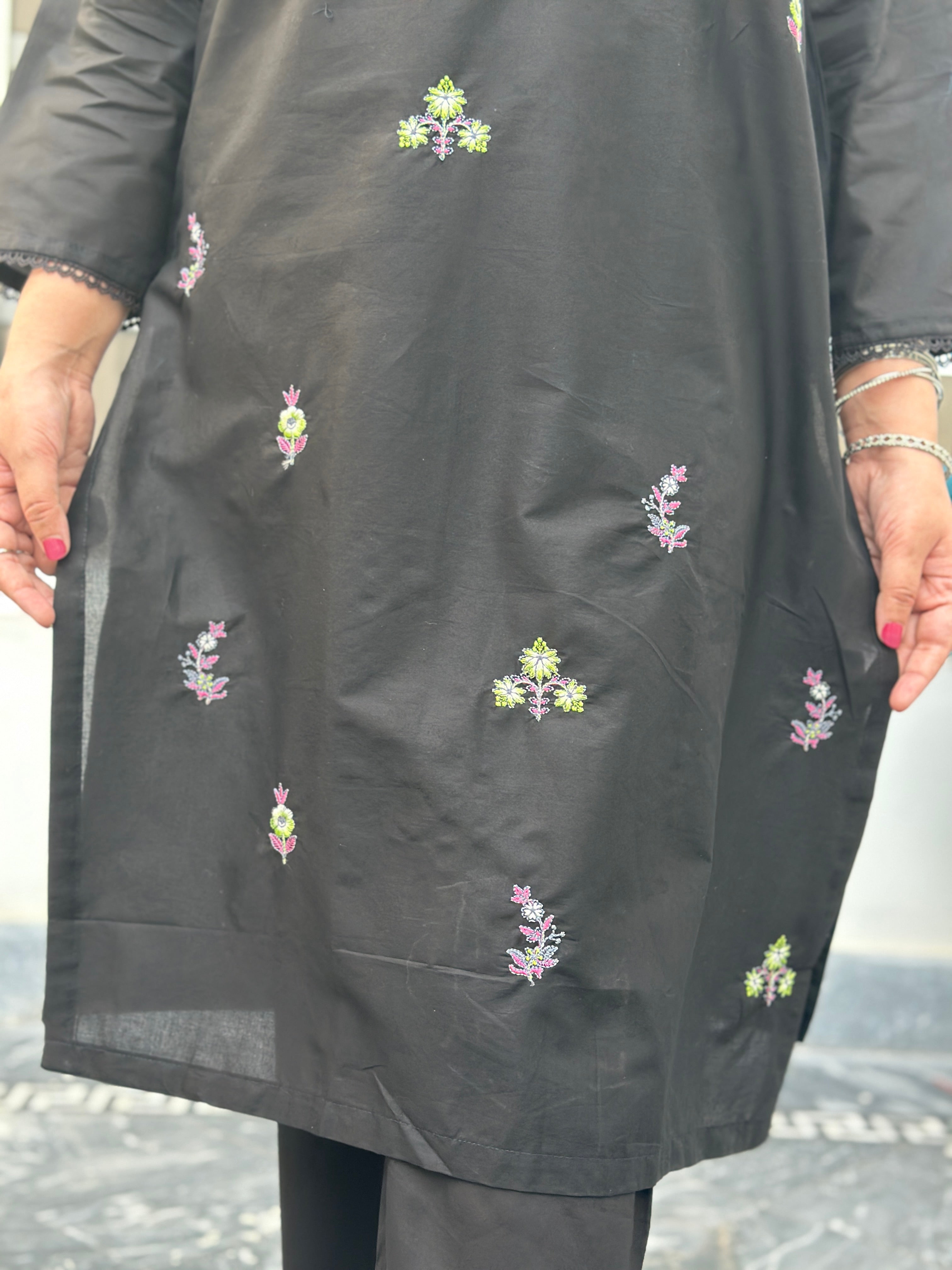 Geet long length embroidered Co ord black