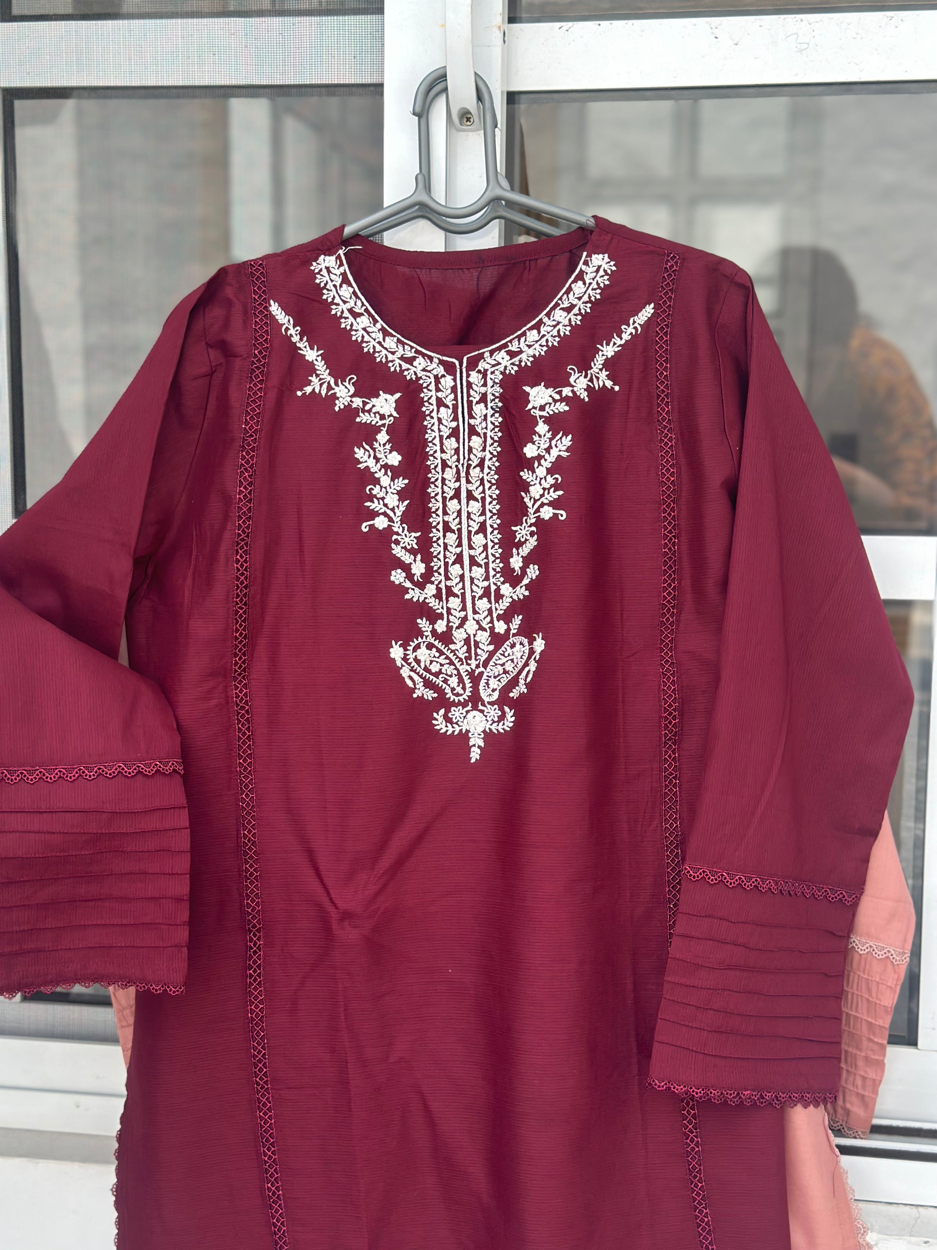 Eid hand embroidered solid 2 piece Meroon