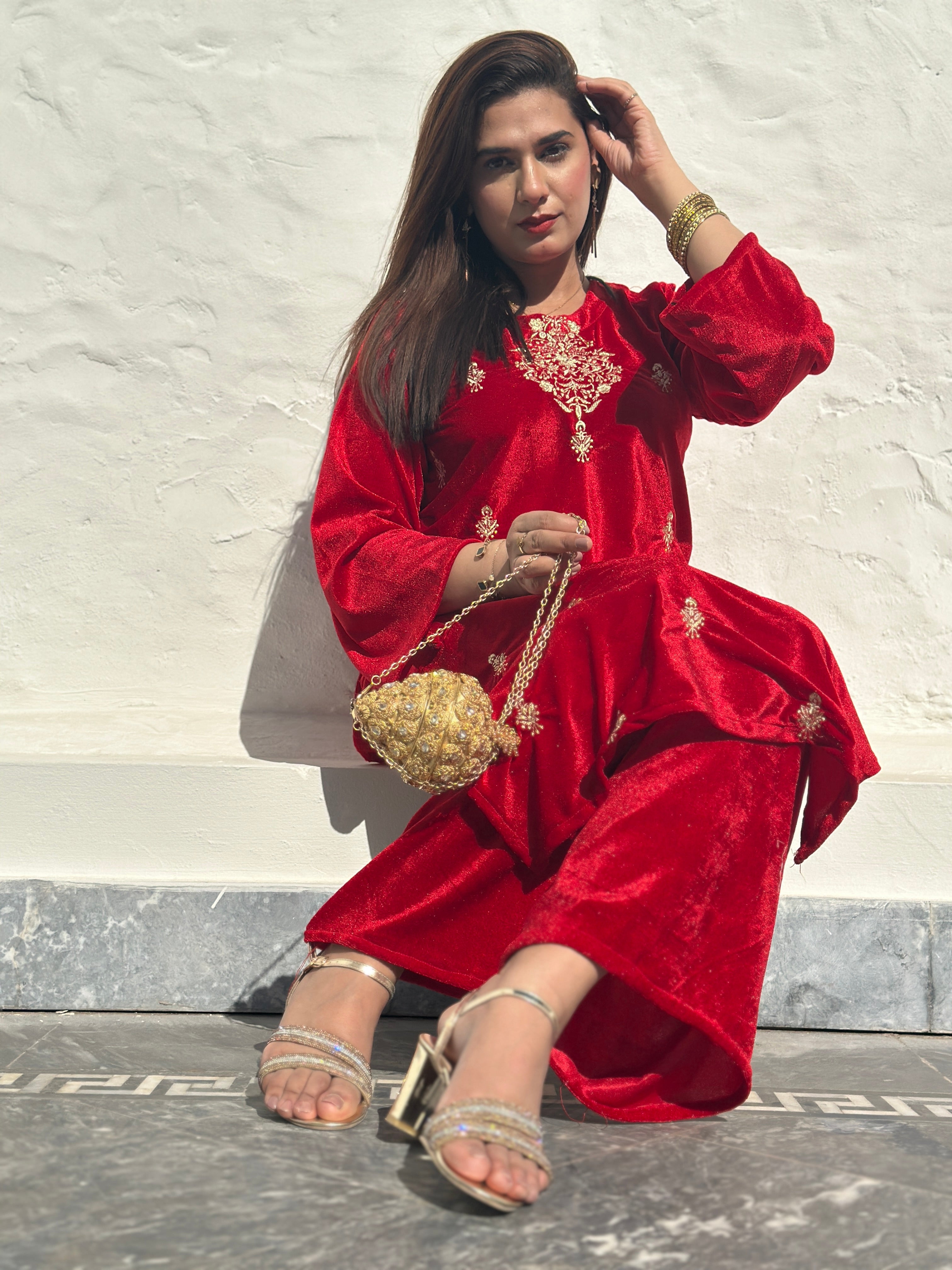 Velvet 2 piece red