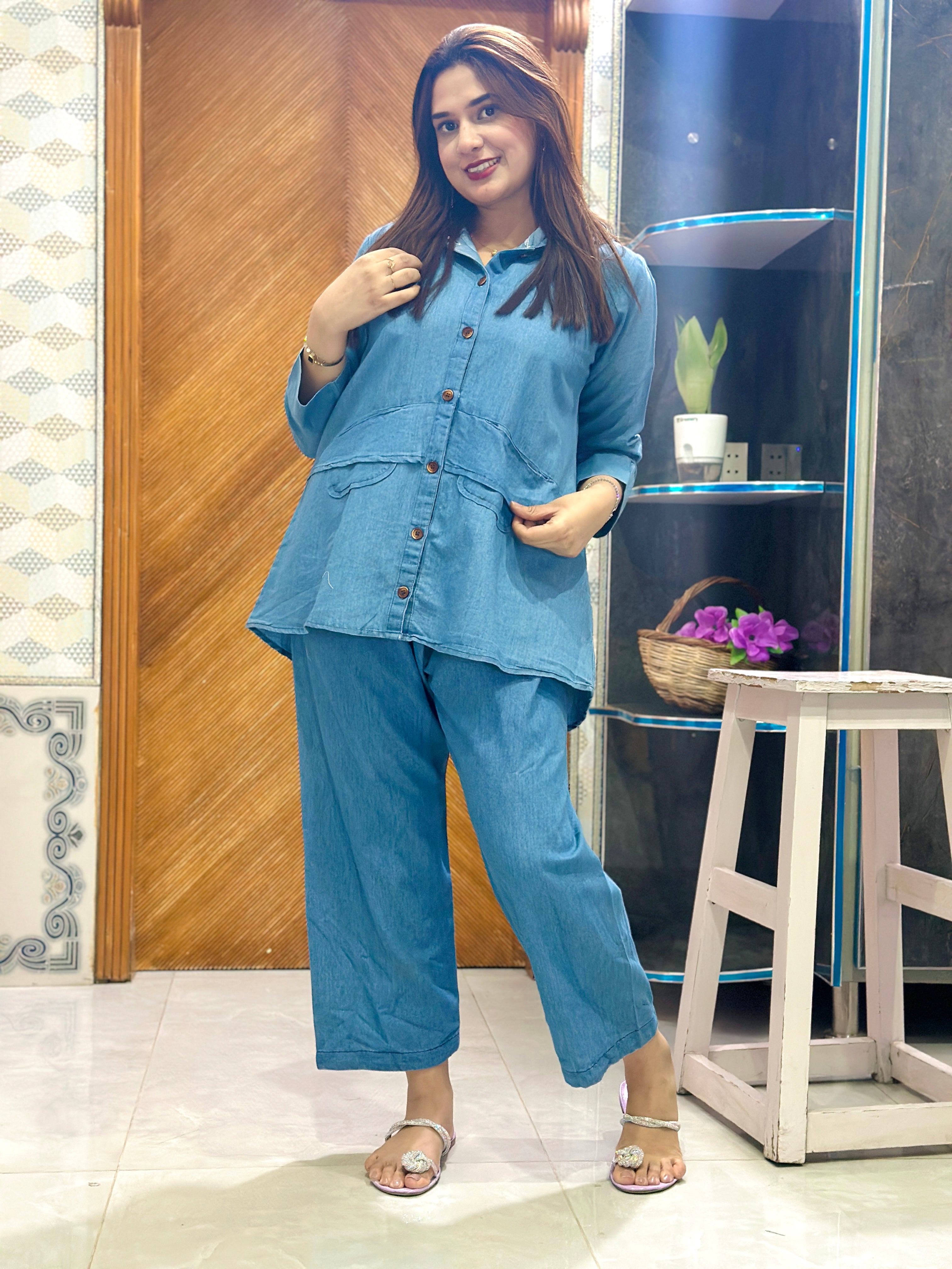 Summer denim co ord blue ll