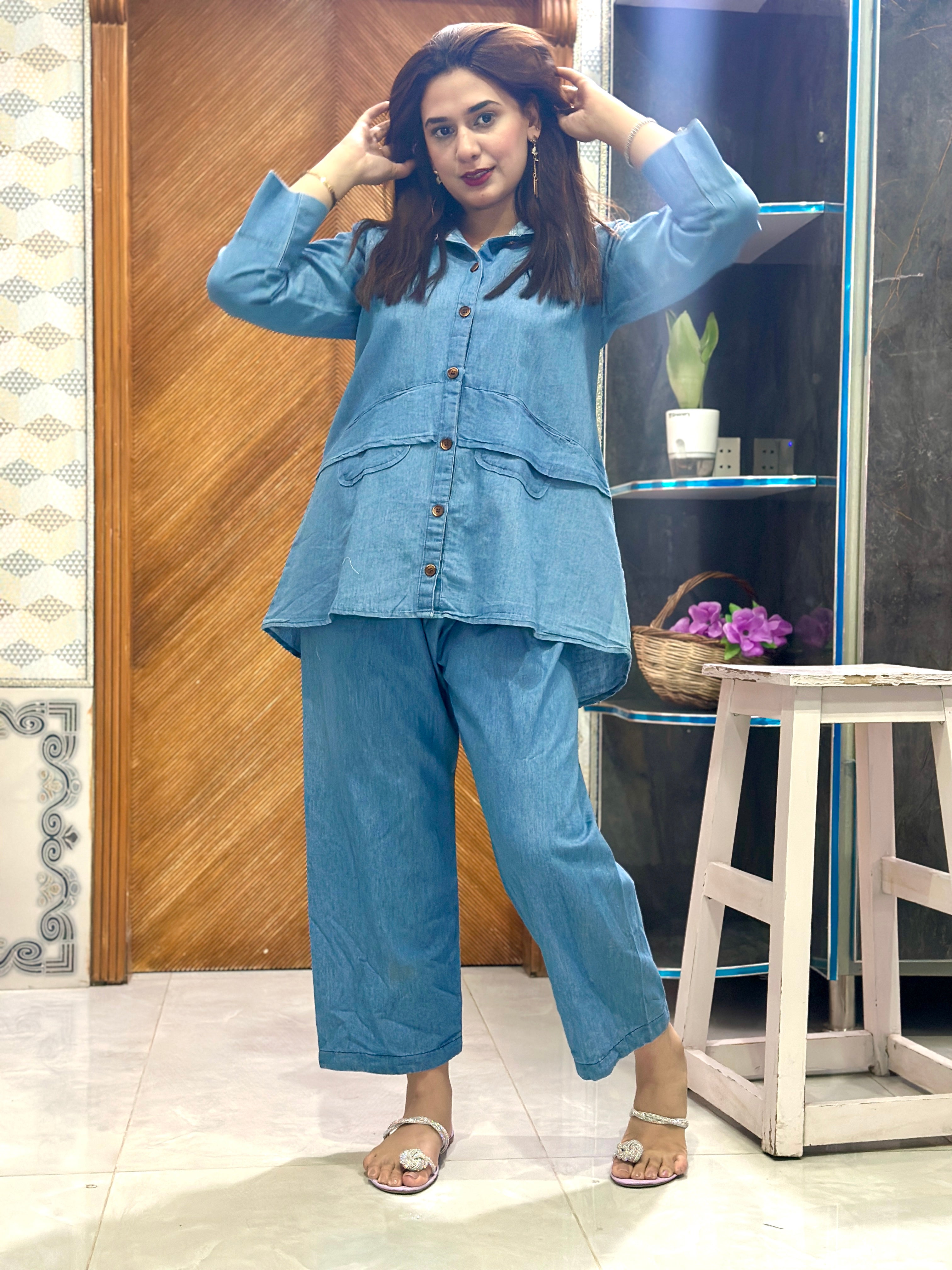 Summer denim co ord blue ll