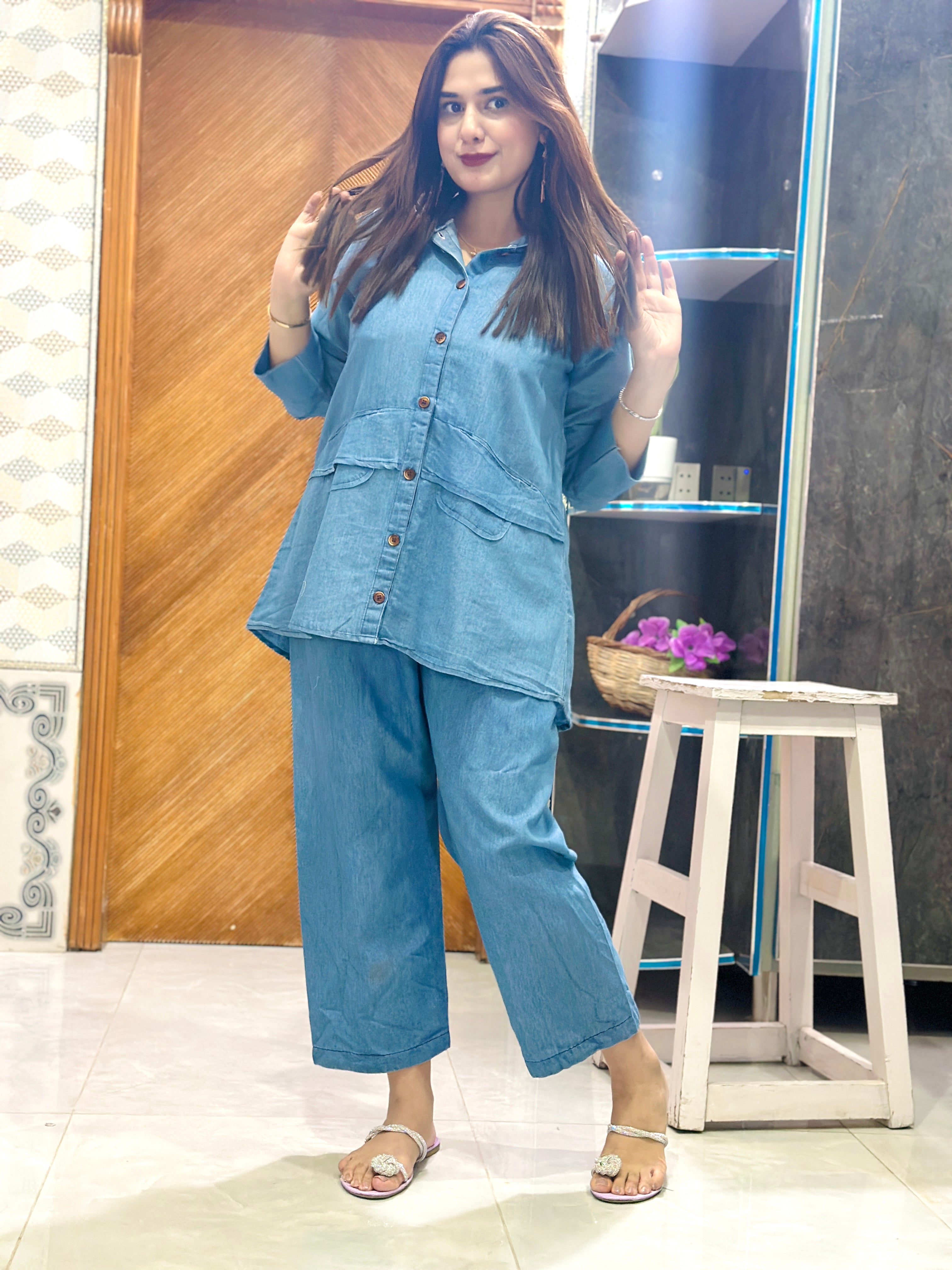 Summer denim co ord blue ll