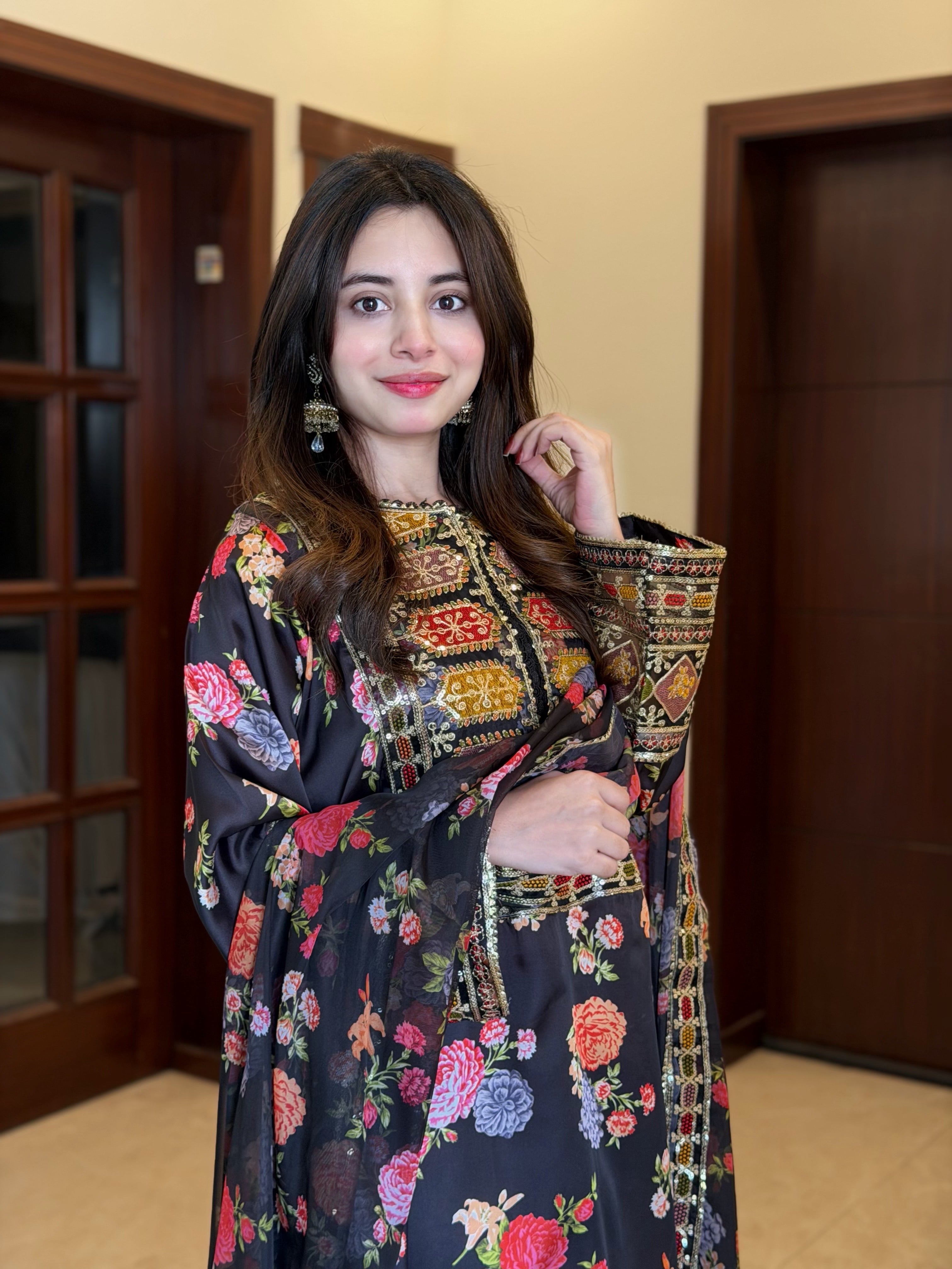 Roshni embroidered 3PC black