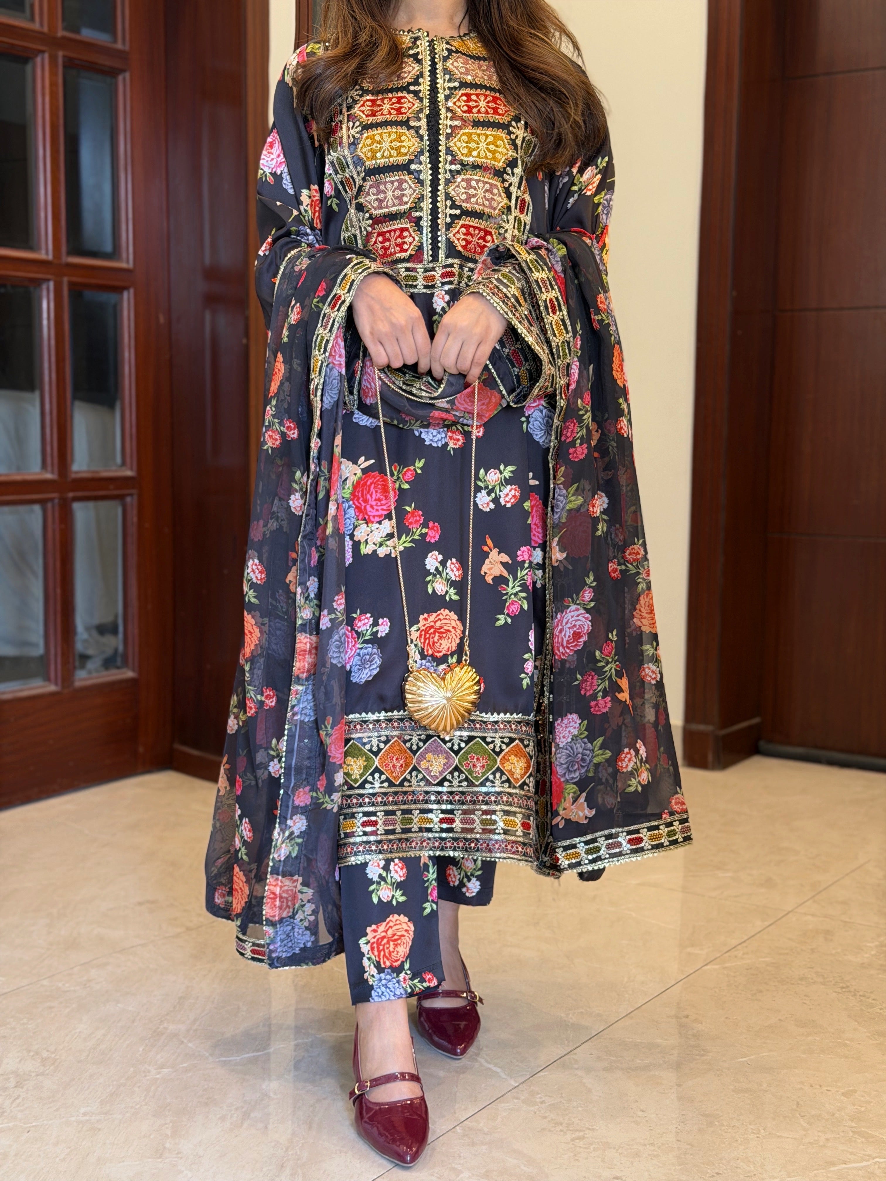 Roshni embroidered 3PC black