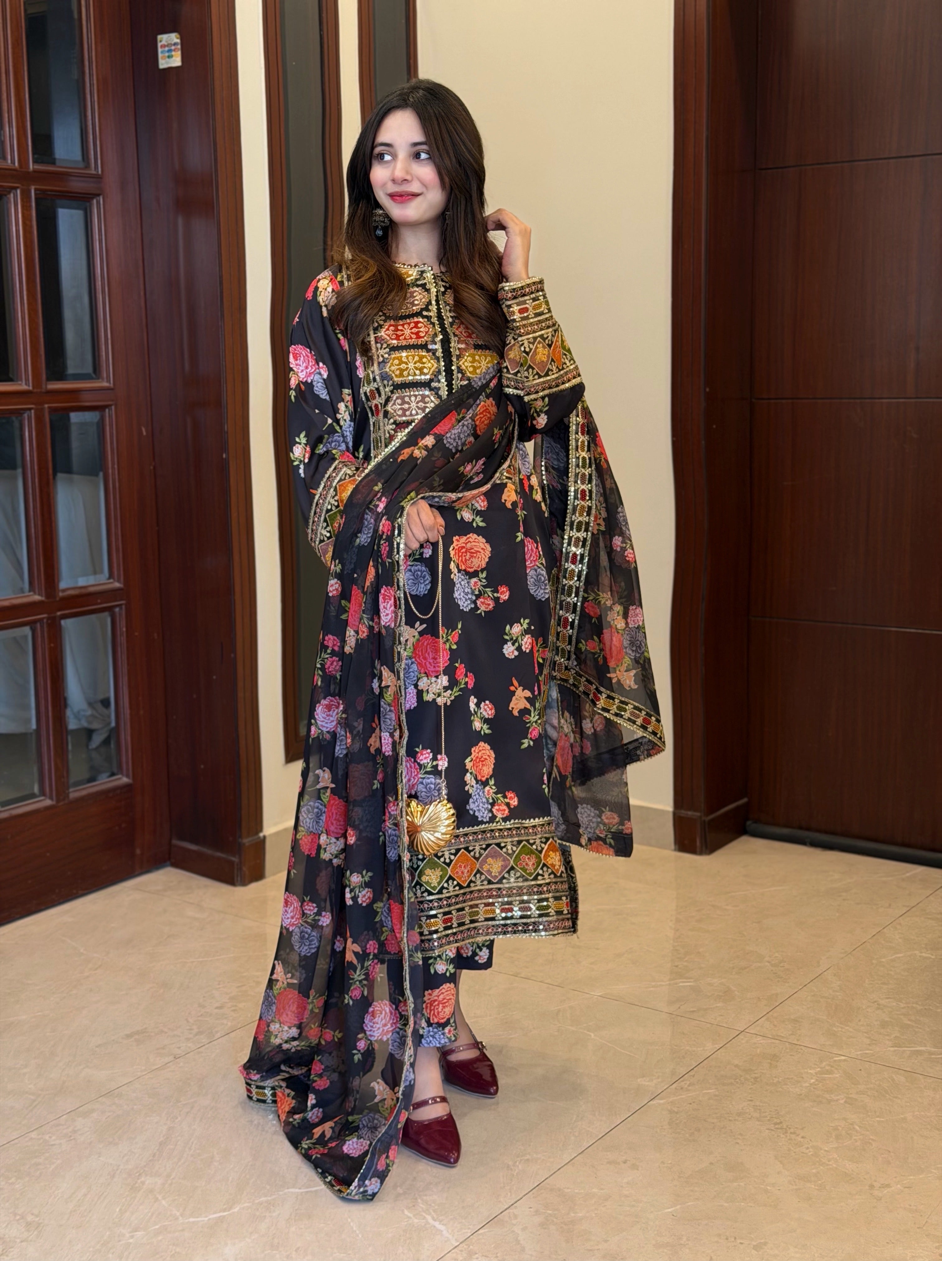 Roshni embroidered 3PC black