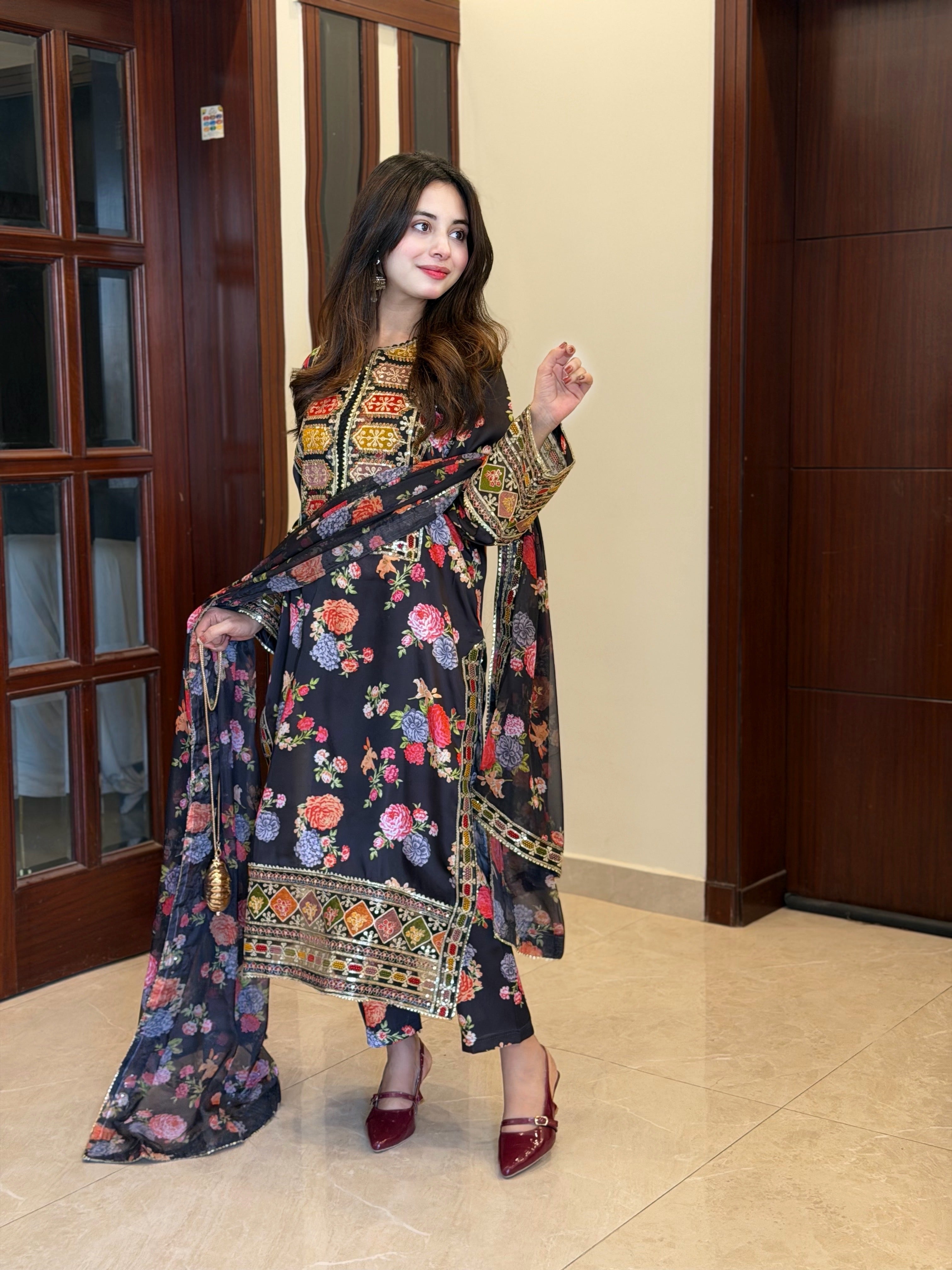 Roshni embroidered 3PC black