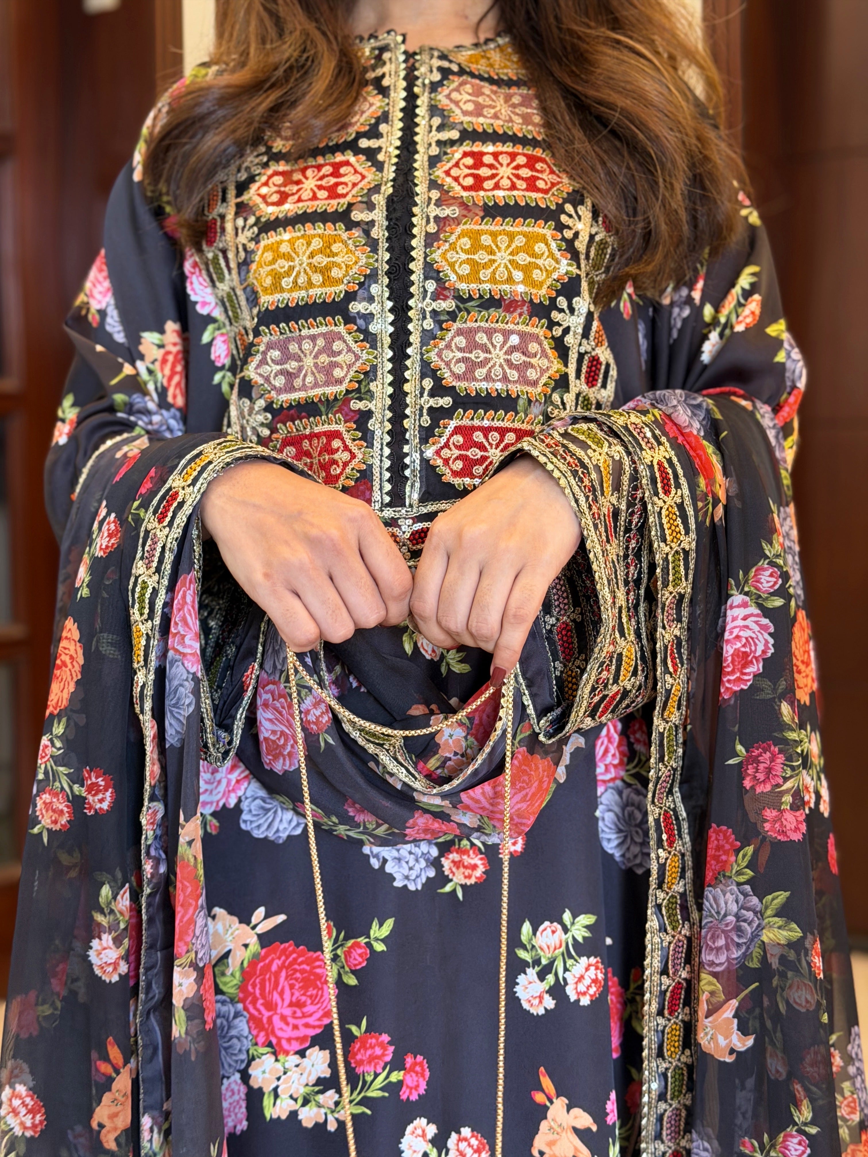 Roshni embroidered 3PC black