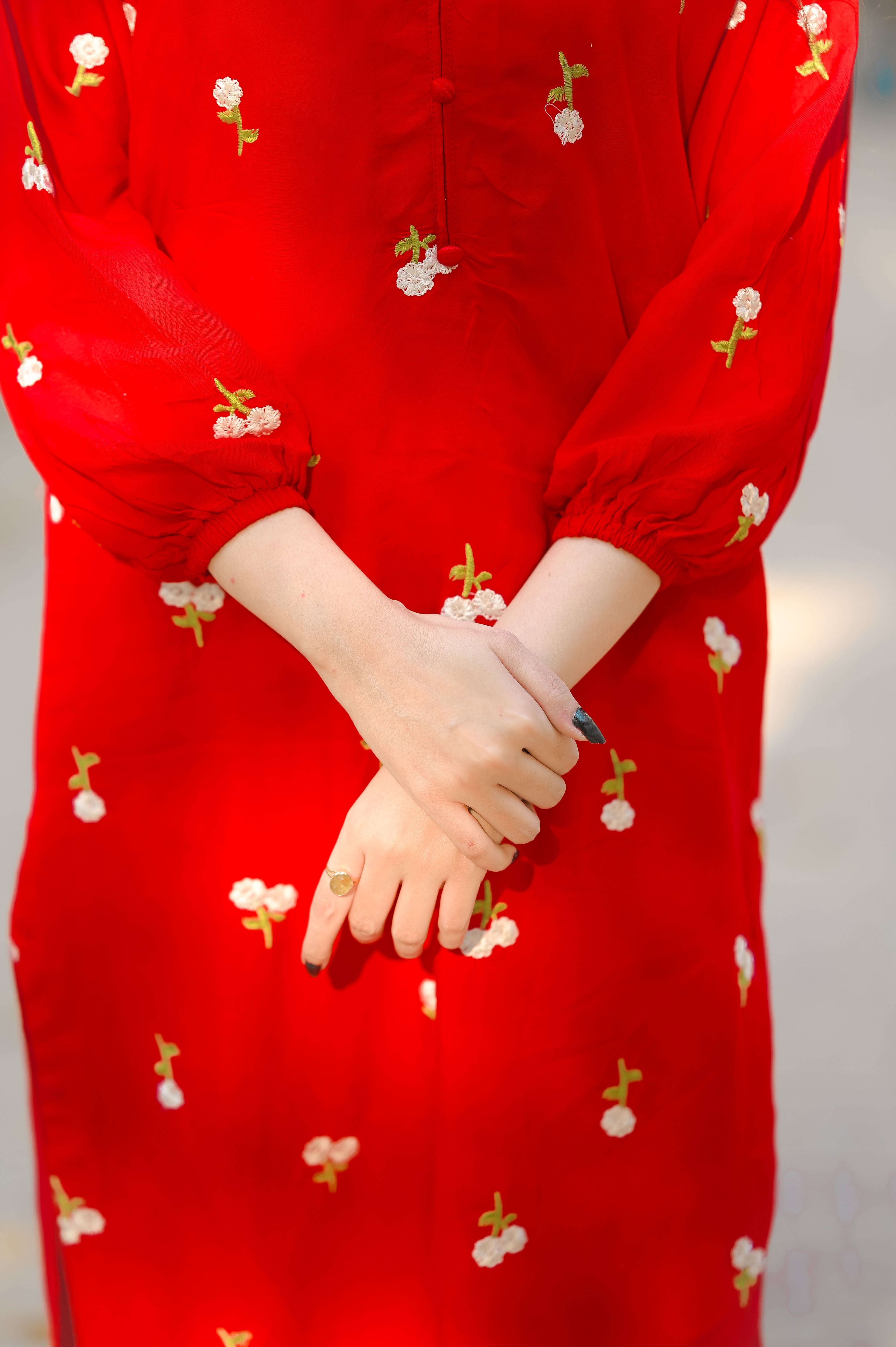 Petal embroidered 2 piece red