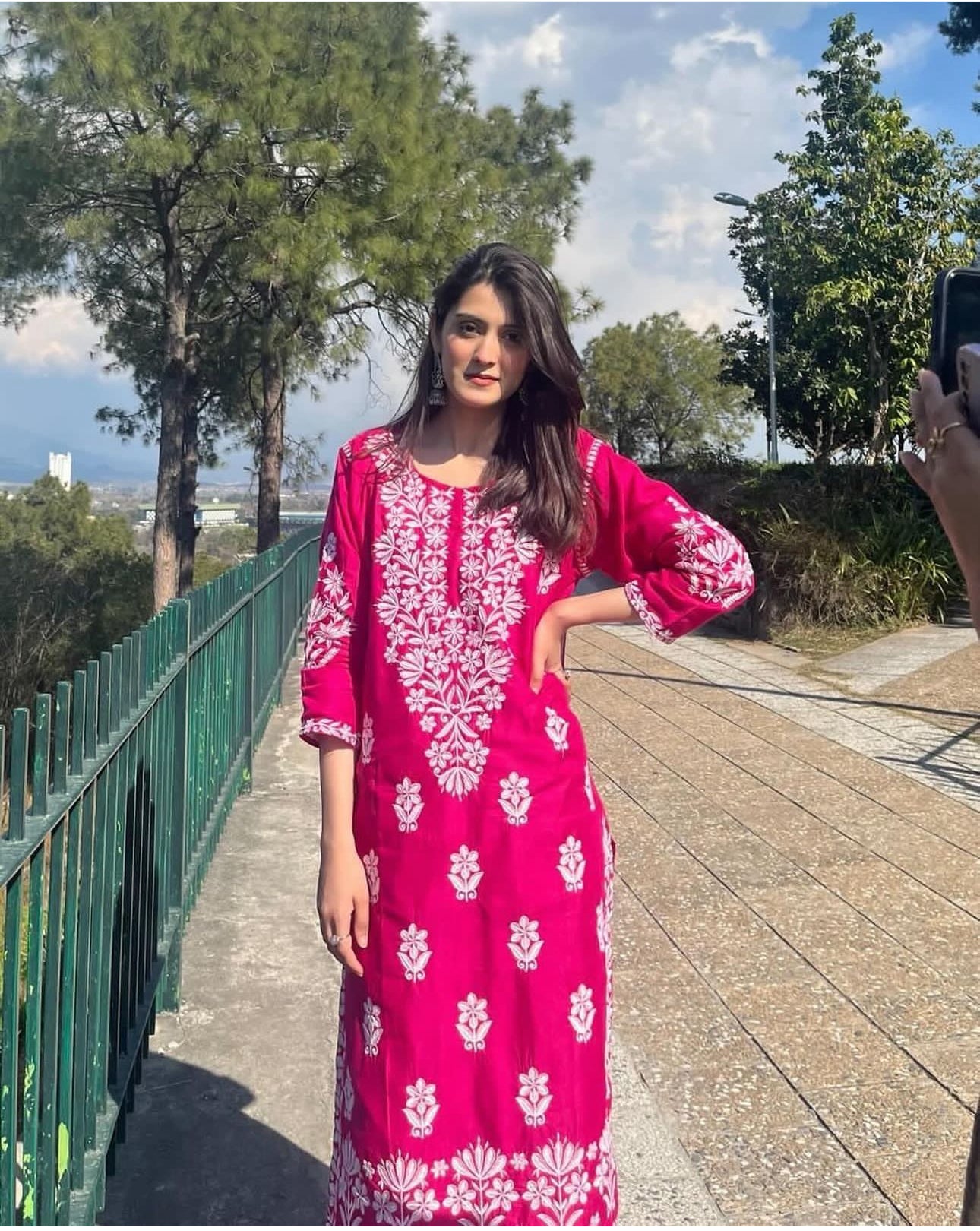 Indian chikan kari kurta pink