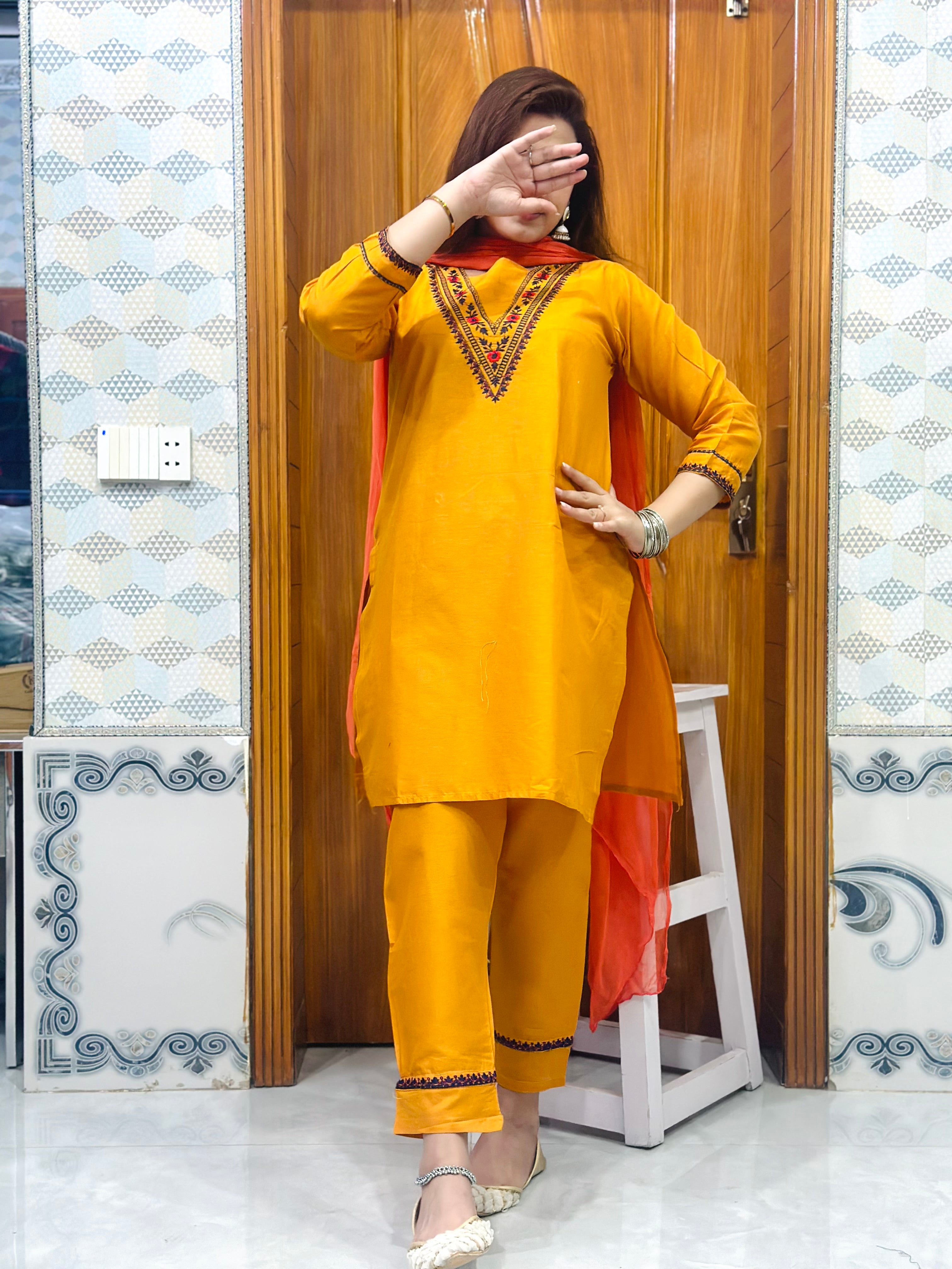 Bindi  gold embroidered 2 piece mustard