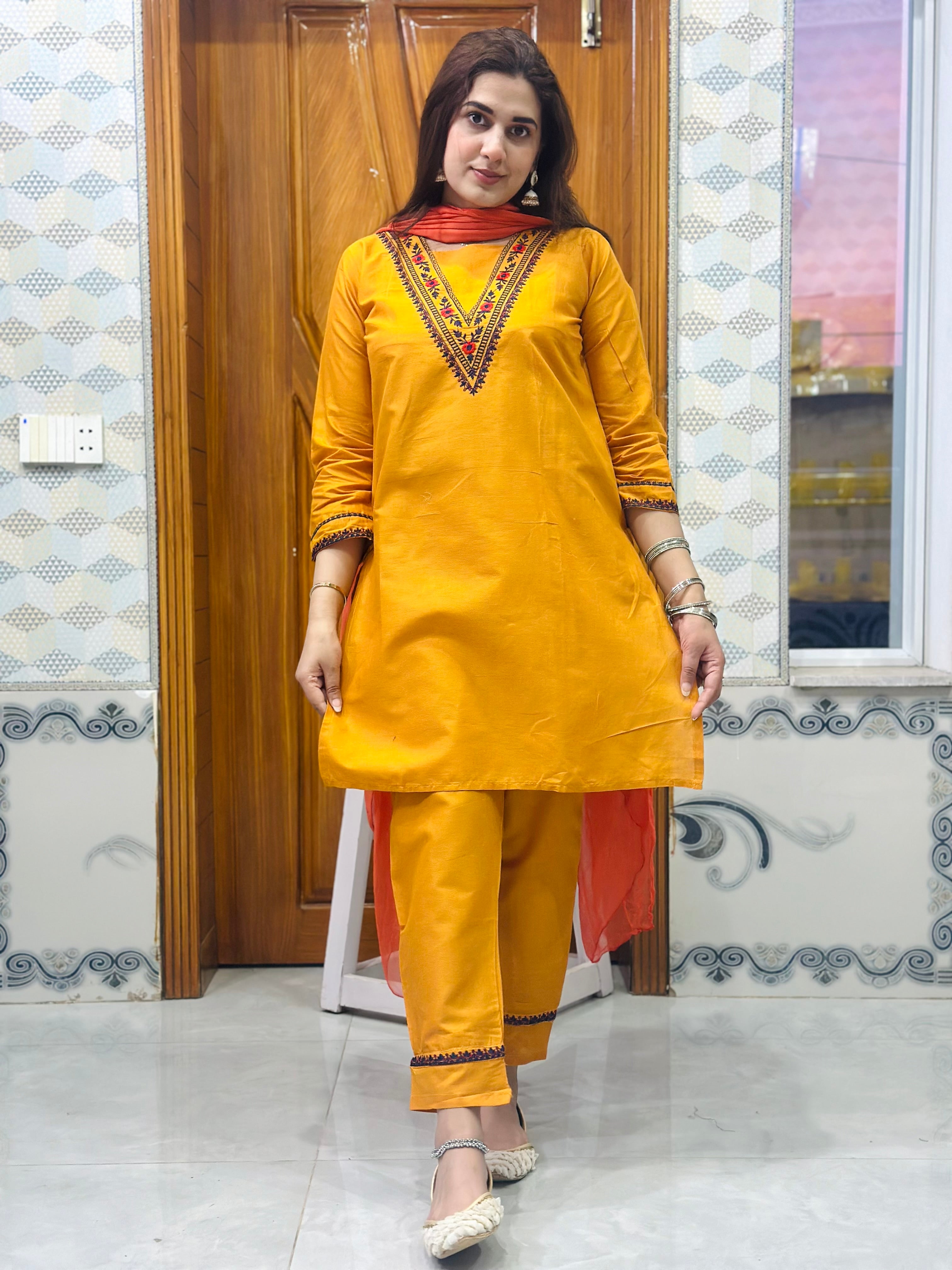 Bindi  gold embroidered 2 piece mustard