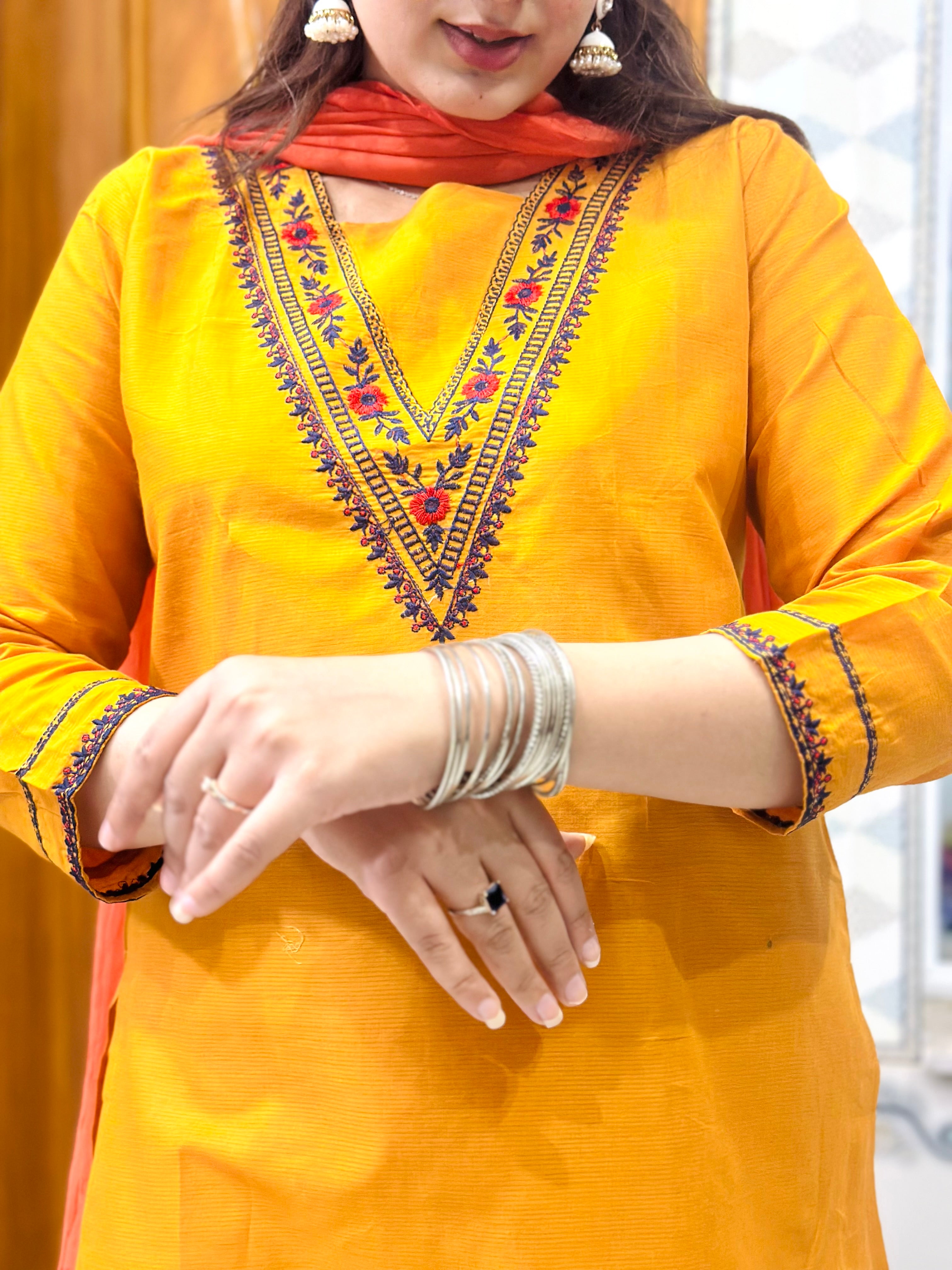 Bindi  gold embroidered 2 piece mustard