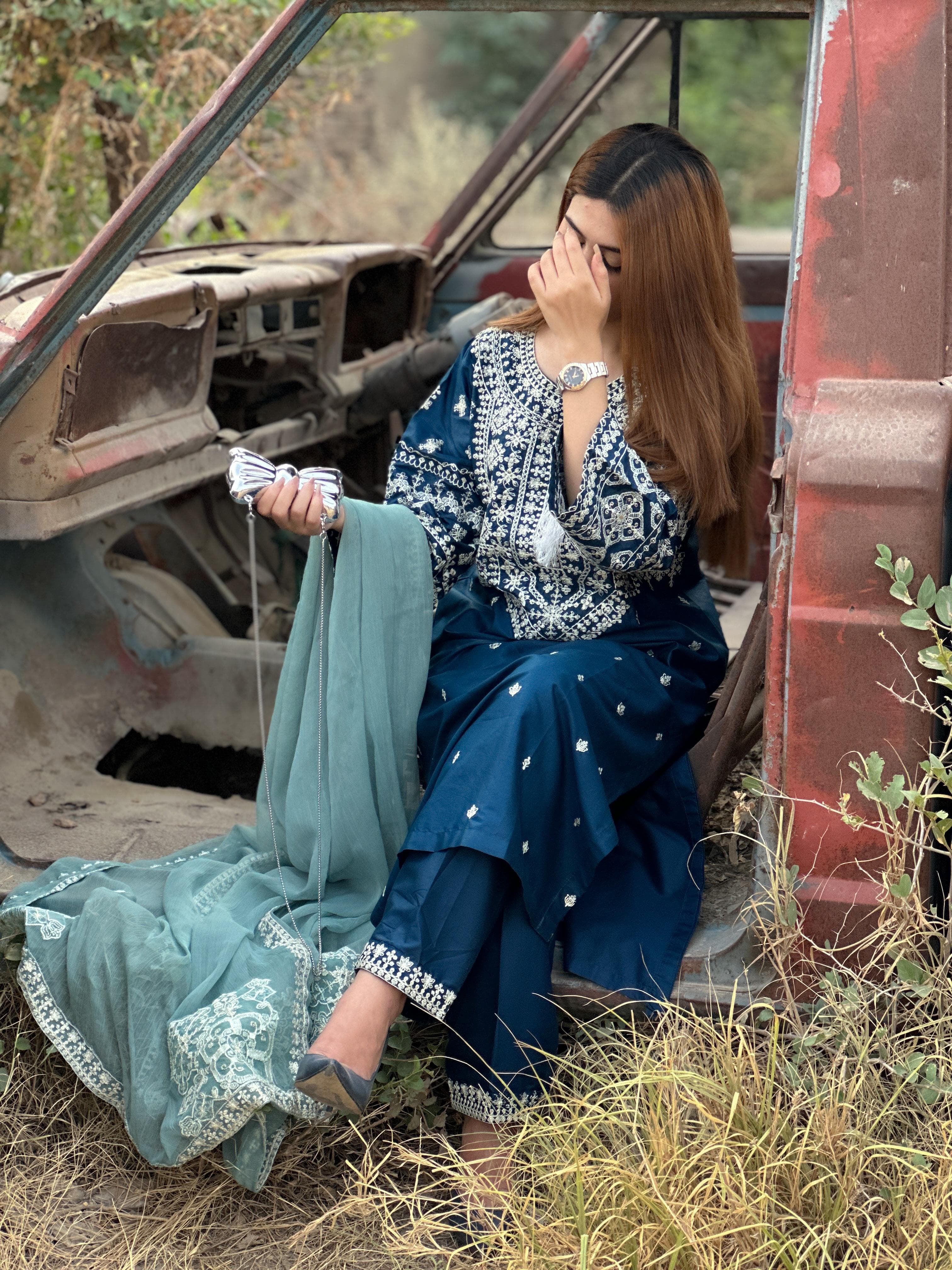 Dastan embroidered 3 pc teal