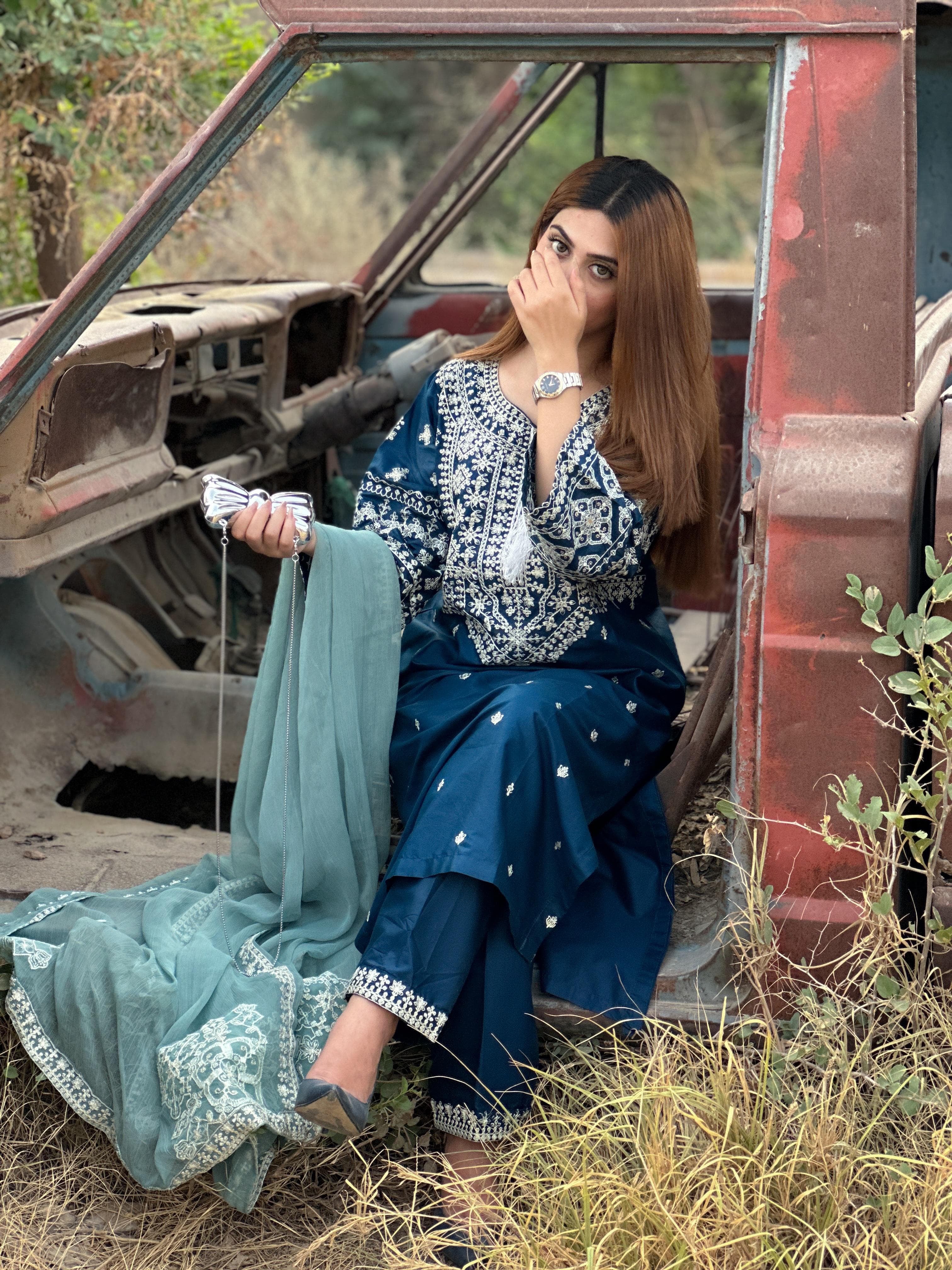 Dastan embroidered 3 pc teal